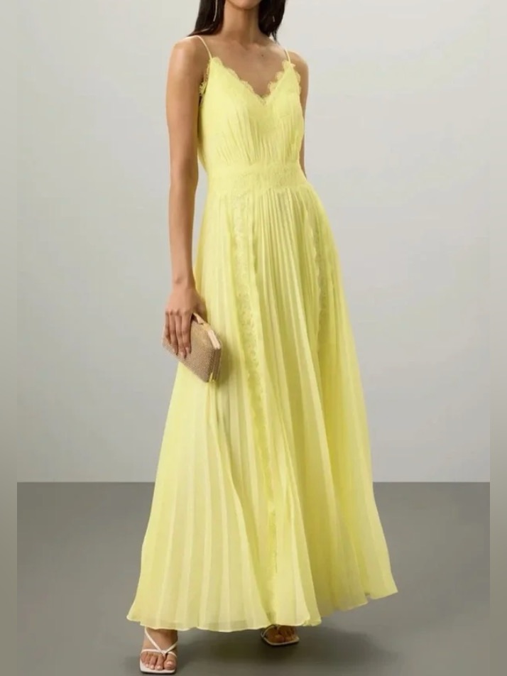 Zac Posen Chiffon Lace Gown Size 4 Limoncello Nwt